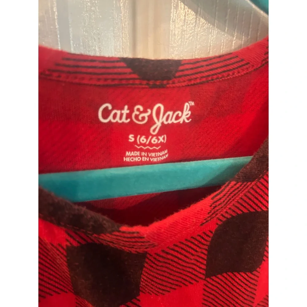 Cat & Jack Dress Red Black Buffalo Plaid Long Sleeve Pocket Holiday Kids S 6/6X